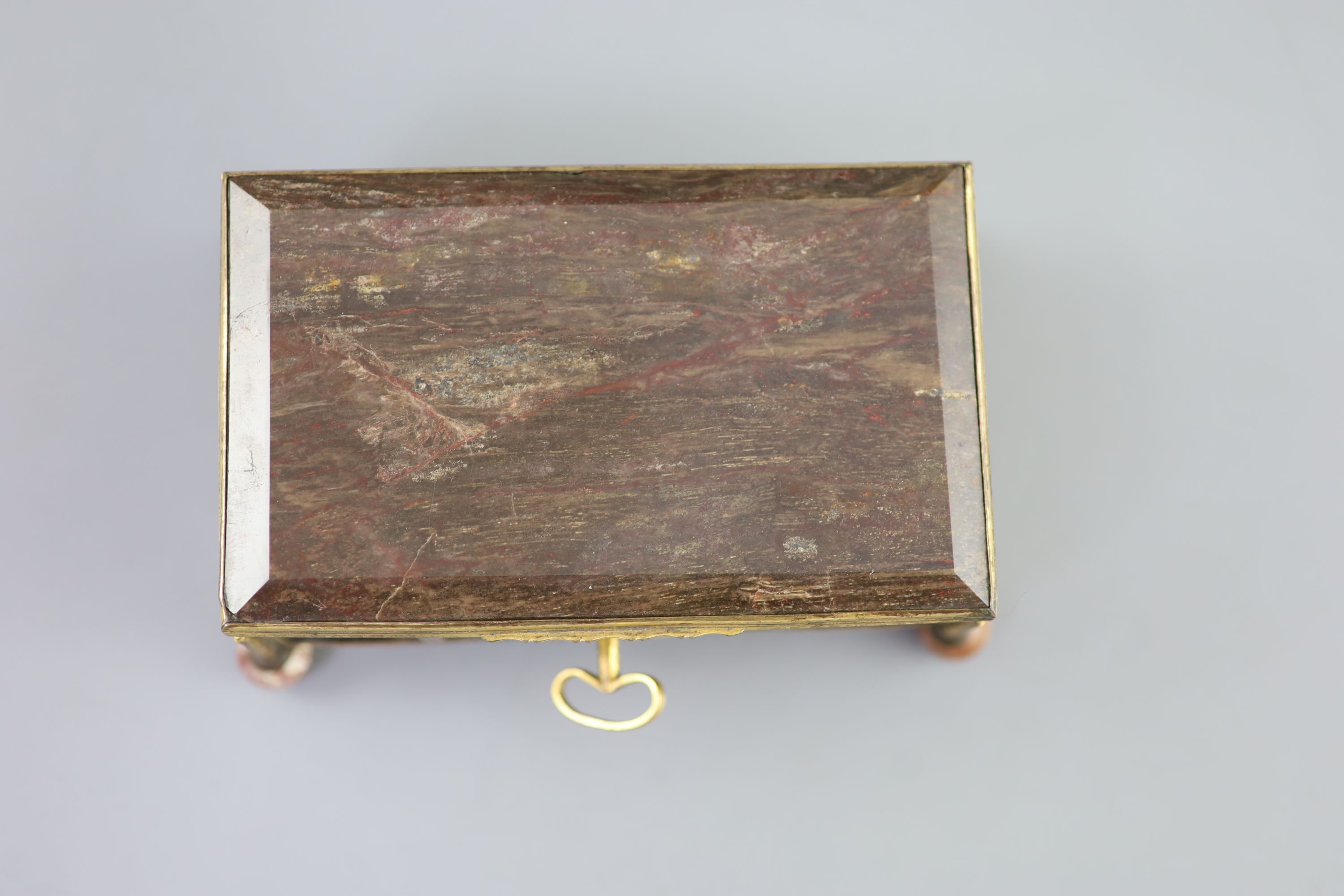 A German ormolu mounted hardstone casket, 19th century 5 x 9.5cm, 8cm high.
